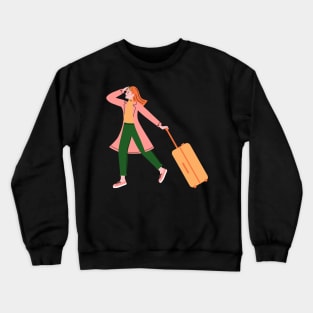 Happy Woman Solo Traveler with Luggage Crewneck Sweatshirt